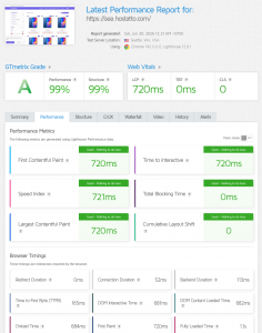 hostatto gtmetrix result 99%