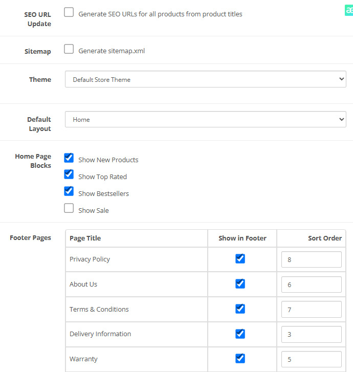 online store home_page_settings